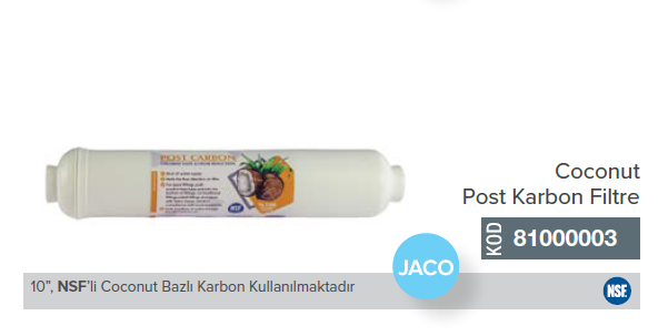 10'' Jaco Inline NSF'li Coconut Bazlı Karbon Filtre _ 81000003